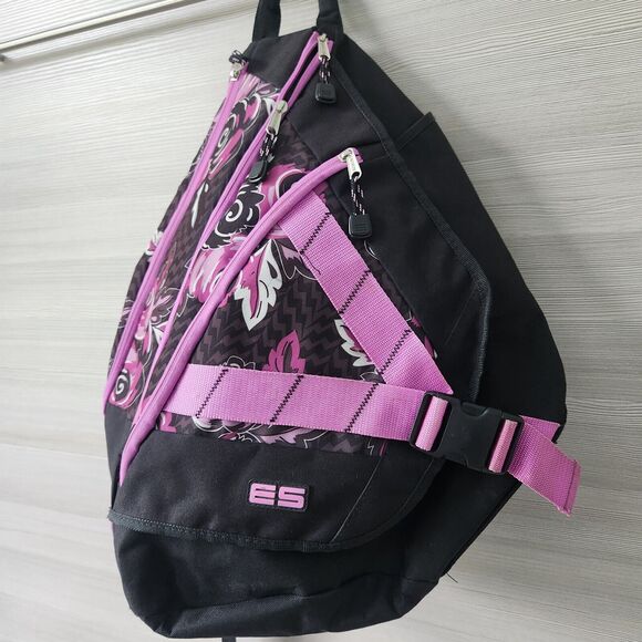 Eastsport Sling Pack Backpack Strap Crossbody Floral Pink Black Bag Triple Zip - Picture 4 of 12